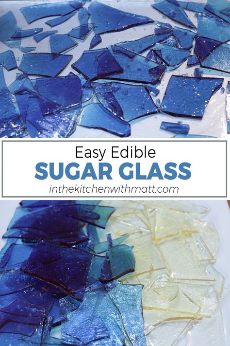 Plate full of blue edible sugar glass. Candy Glass Shards, Glass Candy Recipe No Corn Syrup, Edible Glass Candy, Sugar Water For Cakes, Sugar Glass Recipes, Corn Syrup Recipes Desserts, Candy Crystals Recipe, Sugar Work Decoration, How To Make Isomalt