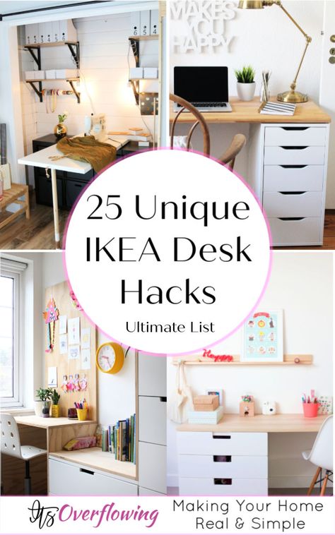 25 IKEA Desk Hacks To Build Your own Desk Kallax Workstation Ideas, Ikea Build Your Own Desk, Ikea Kallax Desk Hack Kids, Ikea Wall Desk Hack, Micke Desk Ikea Ideas Home Office, Ikea Computer Desk Ideas, Micke Desk Ikea Hack, Ikea Malm Desk Hack, Childrens Desk Ideas