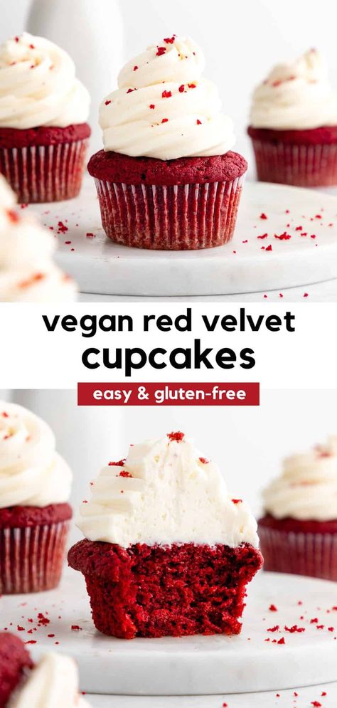 Vegan Cupcakes Easy, Vegan Gluten Free Cupcakes, Vegan Red Velvet Cupcakes, Vegan Red Velvet, Vegan Board, Red Velvet Cupcakes Recipe, Vegan Cream Cheese Frosting, Red Cupcakes, Dessert Vegan