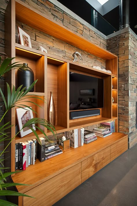 Plywood Media Wall, Full Wall Bookshelf With Tv, Living Room Tv Furniture, Tv Bookshelf, Tv Wall Unit Designs, Tv Console Decor, Tv Stand Living Room, Tv Wall Units, Projector Screens