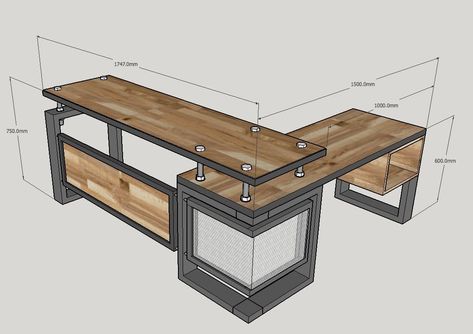 Escritorio estilo industrial sketchup Metal Office Table, Industrial Office Table, Industrial Furniture Design, Industrial Office Furniture, Modern Industrial Furniture, Iron Furniture Design, Steel Furniture Design, Welded Furniture, Office Table Design