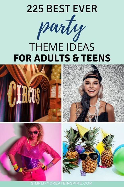 200+ awesome adult party themes for an unforgettable celebration! This list of party themes for adults will help you plan the ultimate unique fun-filled event. Party Dress Up Themes For Adults, Thema Party Volwassenen, Dress Up Birthday Party Ideas Adults, Dress Up Party Ideas For Adults, Best Themed Parties For Adults, Costume Party Themes For Adults, Fancy Dress Themes Ideas, Different Themes For Parties, Theme Dress Up Party Ideas