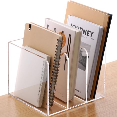 PRICES MAY VARY. 3 Sections Versatile Desktop File Sorter : The dimension of this office desk file organizer is 8.46" W x 7.2" D x 6.5" H . Acrylic organizers weight：2.15Lbs. Open Design for Easy Access: This open design office desk organizers can easily hold your files and notebooks.This letter holder holds items up to 2.56 inches (65 mm) wide.Our clear magazine holder helps you quickly identify the items in each compartment, greatly improving work efficiency. Acrylic Magazine Holder：Our magazi Office Decor Supplies, Boss Lady Desk Office Decor, Office Necessities Work, Organic Office Decor, Home Office Necessities, Acrylic Office Decor, Office Organizer Ideas, Office Women Decor, Office Ideas At Work