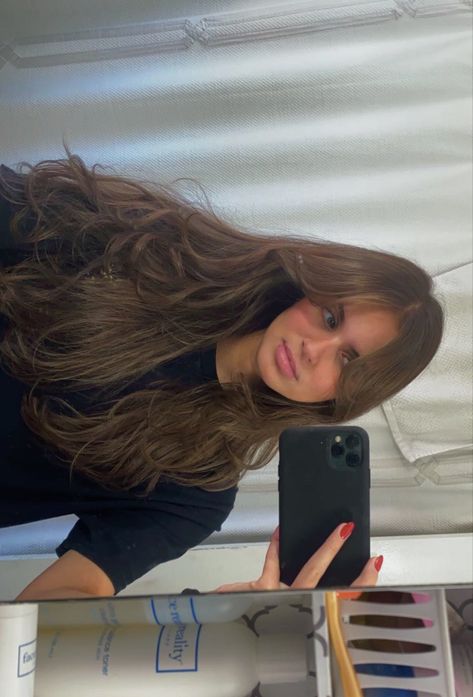 Long Layered Brown Hair, Long Hair With Curtain Bangs, Free Hairstyles, Brown Hair Bangs, Hairstyles Highlights, Bangs Wavy Hair, Brown Wavy Hair, Hair With Curtain Bangs, Haircuts For Long Hair With Layers