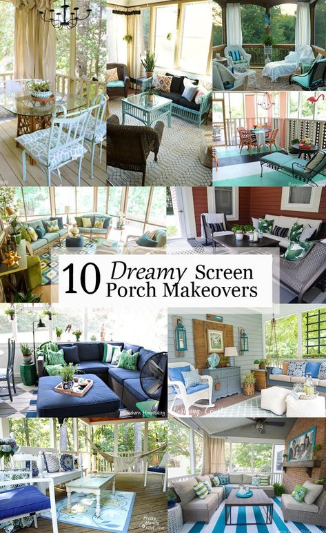 These 10 Dreamy Screen Porch Makeovers will inspire you to re-imagine and update your screened-in porch and turn it into your very own peaceful retreat, no matter the season. Lanai Decorating, Back Porch Makeover, Screened In Porch Furniture, Screened In Porch Diy, Screened Porch Decorating, Screened Porch Designs, Sunroom Decorating, Building A Porch, Screen House