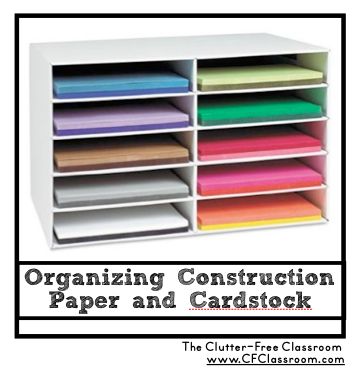 HOW TO ORGANIZE PAPER and CARDSTOCK | Jodi Durgin Education Co. Organize Construction Paper, Construction Paper Storage, Clutter Free Classroom, Wooden Desk Organizer, Cube Shelves, Desk Organization Office, Office Workspace, Paper Storage, Construction Paper