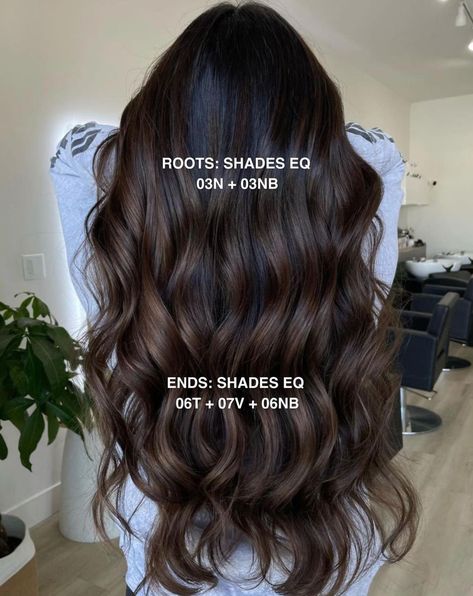 Rich Brunette Hair, Espresso Hair Color, Dark Brown Hair Balayage, Redken Hair Color, Black Hair Balayage, Dark Brunette Hair, Brown Hair Inspo, Hair Color Formulas, Fall Hair Color For Brunettes