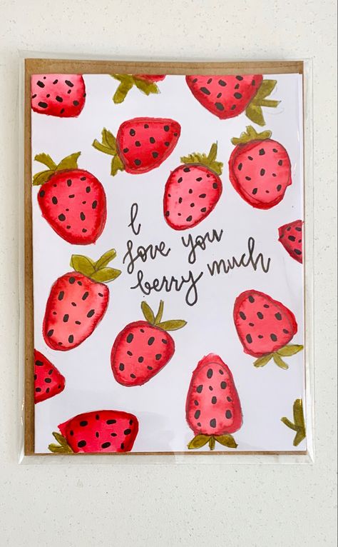 Strawberry Mothers Day Card, Cute Cards For Valentines Day, Valentines Day Cute Cards, Handmade Cards Valentines, Strawberry Valentine Card, Valentine’s Day Cards For Him Diy, Valentine's Card Diy, Vday Diy Gifts, Cute Homemade Valentines Cards