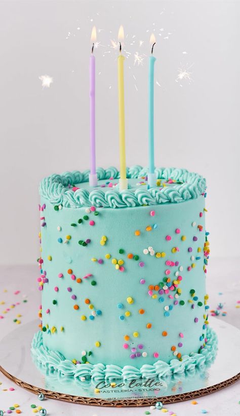 vibrant cake, colorful birthday cake, confetti cake, funfetti cake, sprinkle cake, simple sprinkle cake ideas, simple funfetti cake,  2 layer confetti cake, colourful sprinkle cake, best sprinkles funfetti cake, what kind of sprinkles for funfetti cake Green Cake With Sprinkles, Colorful Sprinkle Cake, Pastel First Birthday Cake, Confetti Cake Ideas, Sprinkle Cake Ideas, Blue Buttercream Cake, Cake 2 Layer, Cake Funfetti, Colorful Birthday Cake