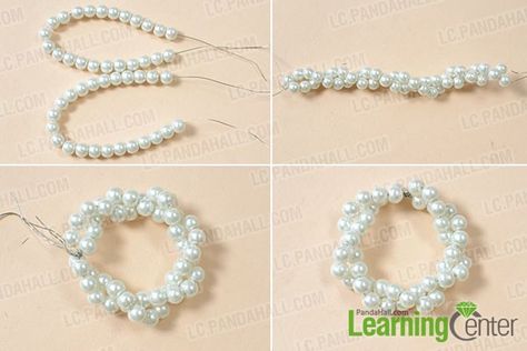 How to Make a Christmas Ornament Wreath with Pearl Beads and Ribbons - Pandahall.com Pearl Christmas Tree Ornaments, Diy Pearl Ornaments, Diy Bead Wreath, Bead Christmas Ornaments Diy, Pearl Christmas Ornaments, Beaded Christmas Wreath, Make A Christmas Ornament, Ribbon Christmas Wreath, Beaded Wreath