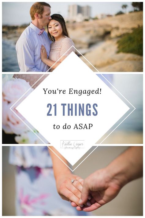 Once he proposes and you're newly engaged, it might seem overwhelming to know what to do next. I cover 21 important things you should do ASAP.#EngagementInspiration #SayingYes #EngagementPhotography #LoveIsInTheAir #EngagementGoals #HappilyEverAfter #EngagementIdeas Things To Do While Engaged, Before You Get Engaged, Things To Do After Getting Engaged, Free Stuff When You Get Engaged, Announce Engagement To Family, What To Do When You Get Engaged, Family Only Wedding, Engagement Announcements, Wedding Hacks