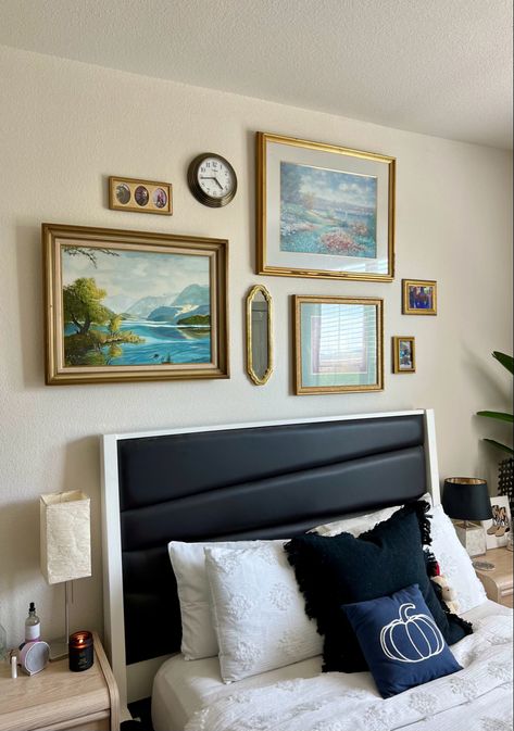 Gallery wall above bed Above Bed Gallery Wall, Picture Frames Above Bed, Gallery Wall Above Bed, Picture Above Bed, Photos Above Bed, Frames Above Bed, Wall Above Bed, Above The Bed Decor, Over The Bed Wall Decor