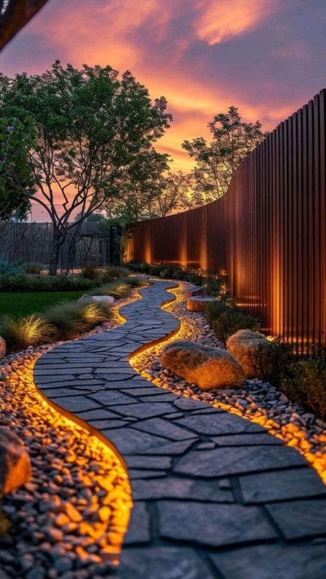 Backyard Renovations, Backyard Lighting, Fence Landscaping, Garden Oasis, Outdoor Decor Backyard, Backyard Fences, Garden Landscape Design, Rustic Garden Decor, Cool Landscapes