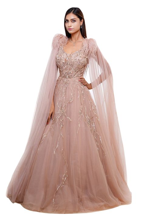 Gown Party Wear Western, Net Gown Designs Western, Net Gown Designs, Gowns Dresses Indian Receptions, Archana Kochhar, Gowns Dresses Indian, Rose Gold Gown, Full Sleeve Gowns, Pastel Gown