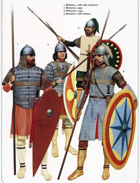 Christian Warriors of the Byzantine Empire, the Roman Empire during the Middle Ages. Byzantine Army, Imperiul Roman, Roman Armor, Warriors Illustration, Century Armor, Historical Warriors, High Middle Ages, Eastern Roman, Empire Romain