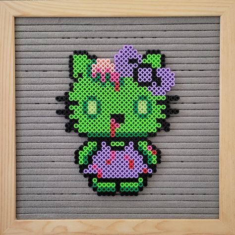 Kawaii Perler Beads Pattern, Cute Perler Beads Designs 3d, Halloween Fuse Bead Patterns, Zombie Hello Kitty Perler, Halloween Pearler Bead, Simple Perler Beads, Halloween Fuse Beads, Zombie Perler, Goth Perler Bead Patterns