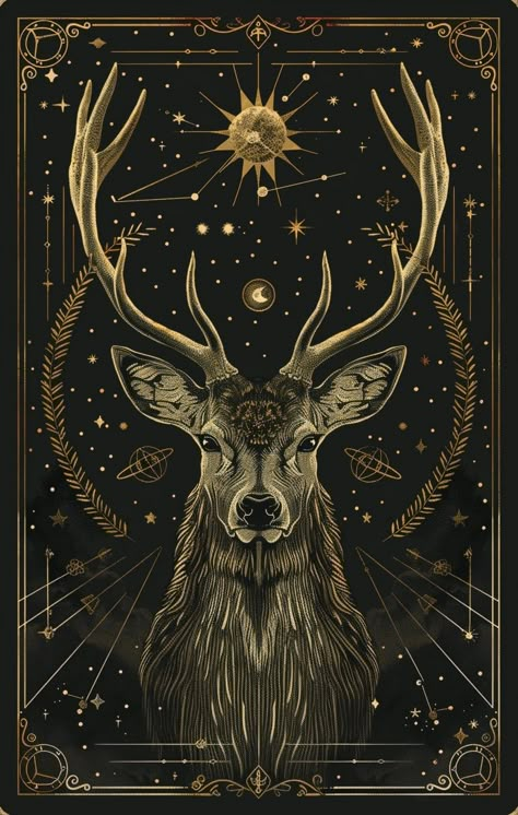 tarot card, deer, featuring a majestic deer, major arcana style, celestial motifs in background, simple minimal line drawing Harry Potter Drawing Harry Potter, Deer Background, Harry Potter Journal, Minimal Line Drawing, Majestic Deer, Gothic Books, Alice Angel, Background Simple, Book Instagram