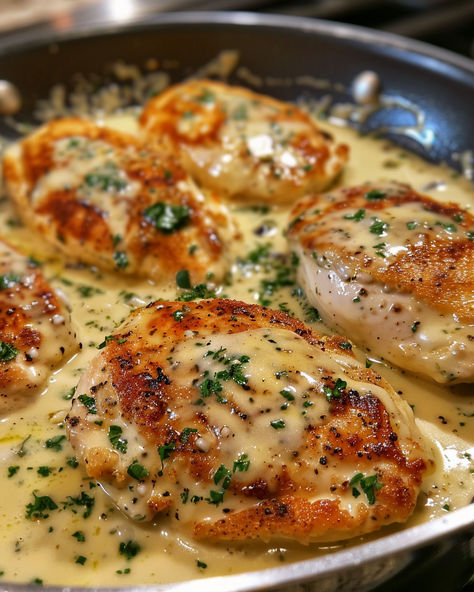 Who says quick dinners can't be luxurious? This Creamy Garlic Butter Parmesan Chicken is ready in 30 minutes and will leave you satisfied! 🧀🍗 Chicken Parmesan White Sauce, Dredged Chicken Recipes, Butter And Garlic Chicken, French Garlic Chicken, Garlic Wine Chicken, White Chicken Parmesan, Asagio Chicken, Country Chicken Recipes, Sweet Baby Rays Garlic Parmesan Recipes