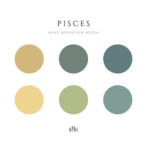 Pisces Color Palette | Mint Mountain Media Zodiac Color Palette, Colors With Hex Codes, Zen Color Palette, Cottagecore Color Palette, Soft Green Color Palette, Pisces Color, Color Design Inspiration, Sea Green Color, Gold Color Palettes