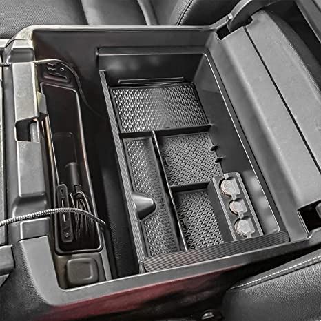 2014-2018 Chevy Silverado 1500 / GMC Sierra 1500 Accessories and 2015-2019 Sierra/Silverado 2500/3500HD and 15-2020 Yukon/Yukon XL/Tahoe/Suburban Armrest Storage Box black

OEM FIT：This Center console insert tray fits perfectly for 2014-2018 Chevy Silverado 1500;2015-2019 Chevy Silverado 2500HD/3500HD;2014-2018 GMC Sierra 1500;2015-2019 GMC Sierra 2500HD/3500HD;2015-2020 Chevy/ Tahoe;2015-2020 Chevy Suburban;2015-2020 GMC Yukon;2015-2020 GMC Yukon XL. NOTE: Fits Full Console w/Bucket Seats ONLY Silverado 1500 Accessories, Gmc Sierra 1500 Accessories, Gmc Truck Accessories, 2015 Silverado 1500, Chevy Silverado Accessories, Silverado Accessories, 2015 Silverado, 2017 Gmc Sierra 1500, 2018 Chevy Silverado 1500