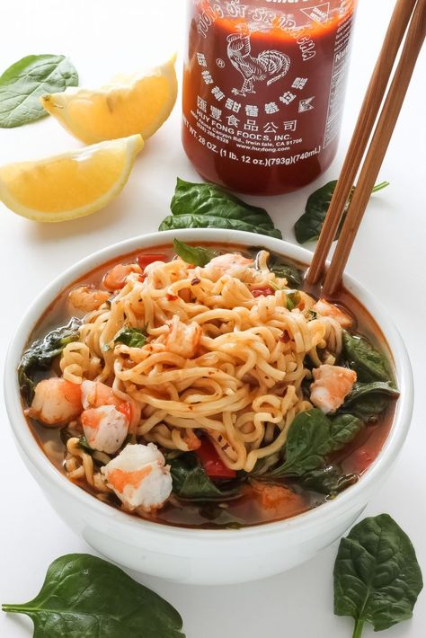 Shrimp Ramen Recipes, Ramen Noodle Recipes Soup, Sriracha Shrimp, Shrimp Ramen, Summer Seafood Recipes, Swiss Chard Recipes, Chard Recipes, Ramen Noodle Recipes, Recipe Dinner