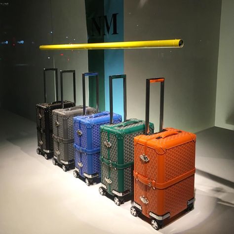 NEIMAN MARCUS, Beverly Hills, Los Angeles, California, "Raising the bar in luggage", for Goyard, photo by Vladimir De Leon, pinned by Ton van der Veer Goyard Suitcase, Goyard Luggage, Designer Luggage, Luxury Luggage, Cute Luggage, Suitcase Bag, Goyard Bag, Handbag Essentials, Bag Obsession