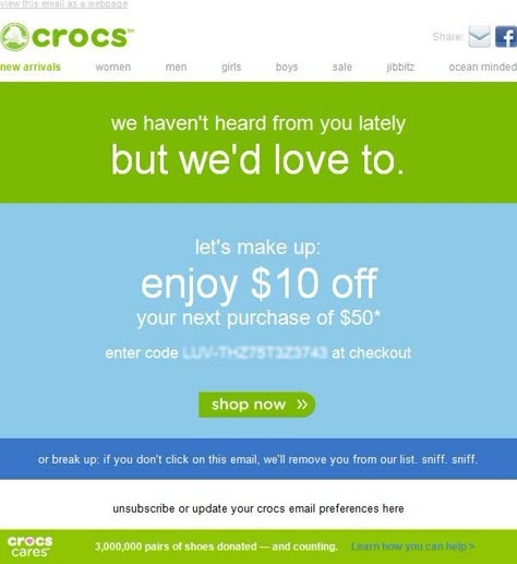 Email_Reengagement_Crocs Win Back Email, Email Marketing Campaign Ideas, Marketing Campaign Ideas, Engagement Emails, Holiday Emails, Campaign Ideas, Marketing Podcasts, Email Marketing Template, Cosmetic Packaging Design