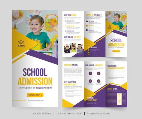 School admission trifold brochure or col... | Premium Vector #Freepik #vector #brochure #business #school #kids School Brochure Design Ideas, School Brochure Design Creative, Collage Admission, School Prospectus, Canva Course, Brochure Sample, Education Brochures, School Advertising, School Brochure