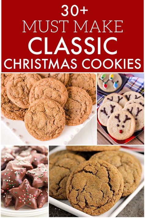 Cookie season is upon us and this collection of classic Christmas cookies will help you spread holiday cheer! From ginger snaps to frosted sugar cookies, I have over 30 classic cookie recipes to fill your Christmas cookie trays. | www.persnicketyplates.com Christmas Cookie Trays, Classic Christmas Dessert, Classic Christmas Cookies, Peanut Butter Kiss, Christmas Cookies Recipes, Christmas Sugar Cookie Recipe, Peanut Butter Kiss Cookies, Frosted Sugar Cookies, Chocolate Fudge Cookies