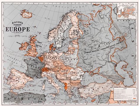 Bacon's standard map of Europe vintage vector, remix from original artwork. | premium image by rawpixel.com / sasi World Map Europe, Maps Aesthetic, Minimal Color Palette, Map Of Europe, Map World, Light Backdrop, Map Vintage, Unicorn Illustration, Europe Map