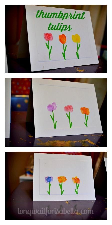 Thumbprint Tulips - an easy preschool craft #FCBlogger Hand Print Tulips, Thumbprint Mothers Day Craft, Tulip Handprint Craft, Tulip Craft Preschool, Thumbprint Art Ideas, Spring Baby Crafts, Thumb Print Flowers, Thumbprint Flowers, Thumbnails Art