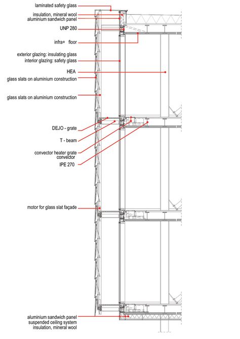 Image 39 of 39 from gallery of Kraanspoor / OTH Architecten. Glass Façade Detail Double Glass Facade, Double Skin Facade Detail, Double Facade Detail, Facade Detail Section, Glass Facade Detail, Facade Detail, Facade Engineering, Wall Section Detail, Curtain Wall Detail