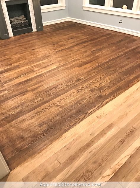 Red Oak Living Room, Minwax Special Walnut Stain On Red Oak, Special Walnut Stain On Red Oak, Minwax Floor Stain, Provincial Stain On Red Oak, Staircase Redo, Hardwood Floor Stain Colors, Oak Floor Stains, Hardwood Floor Care