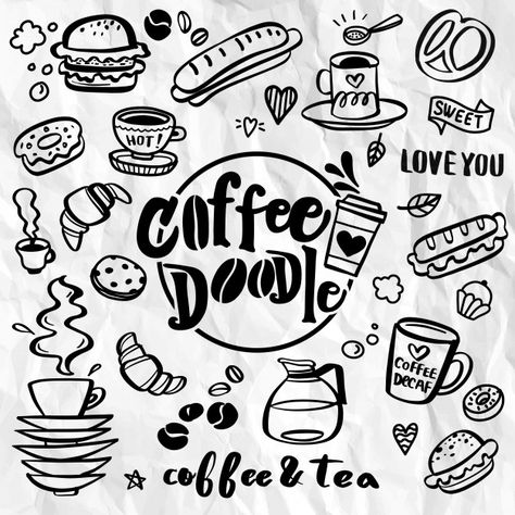 Coffee Bean Logo, Coffee Doodle, Doodle Wall, Cool Math, Cake Cute, Coffee Shop Menu, Abstract Tattoo Designs, Food Doodles, Coffee Label