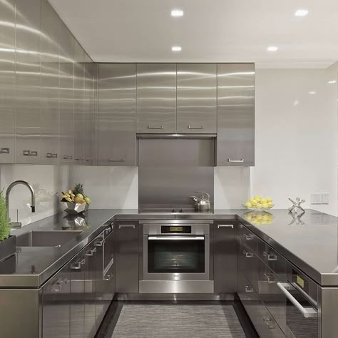 Stainless Kitchen Design, Stainless Steel Kitchen Counters, Stainless Steel Kitchen Design, Dirty Kitchen Design, Stainless Steel Kitchen Cabinets, Metal Kitchen Cabinets, Commercial Kitchen Design, Steel Kitchen Cabinets, Dirty Kitchen