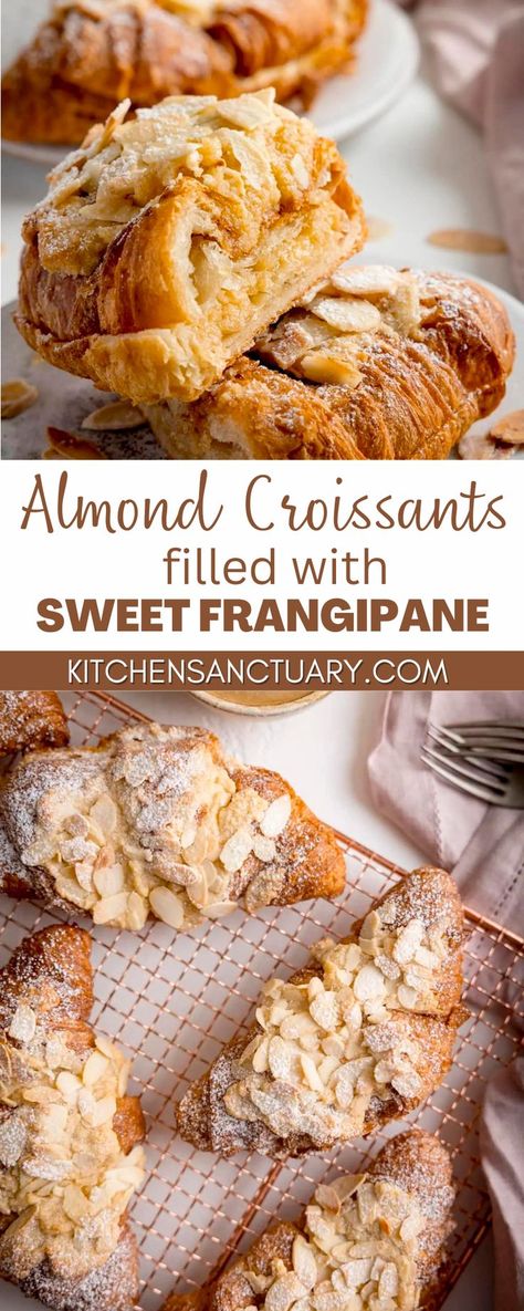 Twice Baked Almond Croissant, Frangipane Recipe Almond, Almond Crossiant Filling, Almond Croissant Starbucks, Trader Joes Almond Croissants, Homemade Almond Croissants, How To Make Almond Croissants, Almond Chocolate Croissant Recipe, Sweet Breakfast Croissant Ideas