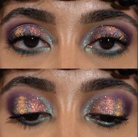 noopur_makeup Eccentric Eye Makeup, Moon Aesthetic Makeup, Kesha Inspired Makeup, Color Changing Makeup, Colorguard Makeup Looks, Dragon Fly Makeup, Crazy Colorful Makeup, Vibrant Makeup Looks For Brown Eyes, Colourful Smokey Eye