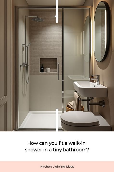 Small bathroom with walk-in shower and mosaic tile accent Partition In Bathroom, Transitional Small Bathroom, Bathroom Glass Partition, Shower Glass Partition, Walk In Shower Small Bathroom, Mosaic Accent Wall, Bathroom Planning, Small Bathroom Storage Solutions, Minimalist Small Bathrooms