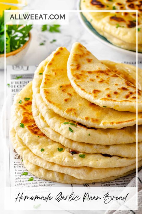 🍞🌿 Make delicious Homemade Garlic Naan Bread right in your kitchen! Soft, fluffy, and infused with aromatic garlic, this naan is perfect for pairing with your favorite curries, stews, or simply enjoying on its own. Easy to make with pantry staples, it’s a great way to elevate your dinner or family meals. Ready in under an hour and sure to impress! 🌟 #GarlicNaan #HomemadeBread #EasyRecipes #IndianCuisine #FluffyNaan #DinnerIdeas #BakingFromScratch Naan Garlic Bread, Garlic Naan Bread Recipe, Easy Naan Bread, Homemade Garlic Naan, Nan Bread, Garlic Naan Bread, Make Naan Bread, Garlic Naan Recipe, Naan Bread Recipe