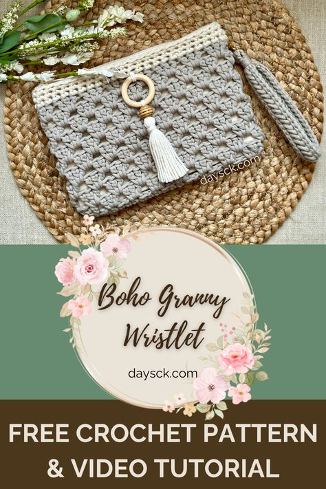 Boho Crochet Granny Wristlet — Day's Crochet & Knit Crochet Pocketbook, Crochet Craft Fair Ideas, Crochet Holiday Gifts, Creativity Projects, Crochet Teacher, Crochet Wristlet, Modern Crochet Patterns Free, Crochet Craft Fair, Wristlet Patterns