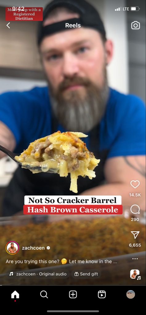 Zac Cohen Recipes, Zach Cohen Recipes, Zach Coen, Hash Brown Casserole, Macro Meals, Hash Brown, Cracker Barrel, Registered Dietitian, Follow Button