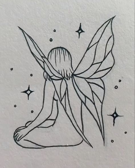 Indie Sketches Doodles Fairy, Small Fairy Drawing Easy, Easy Drawings Fairy, Mystical Drawings Easy, Fairy Drawing Ideas Easy, Fairy Outline Drawing, Easy Spiritual Drawings, Spiritual Art Drawings Easy, Fairy Doodles Easy