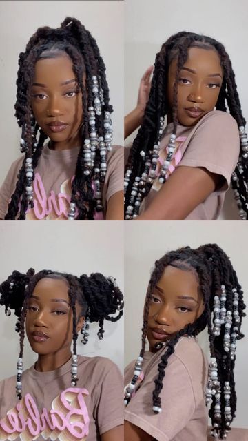 Loca With Beads, Loc Styles Beads, Long Locs With Beads, Beaded Locs Styles, Loc Bead Styles, Invisible Locs With Beads, Beads On Locs Styles, Loc Hairstyles With Beads, Loc With Beads