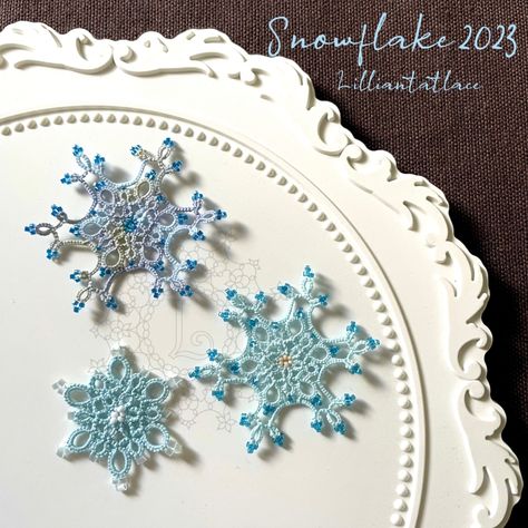 Snowflake 2023 free tatting pattern – Lilliantatlace Tatting Snowflake, Tatted Snowflakes, Tatting Patterns Free, Needle Tatting Patterns, Snowflakes Pattern, Thick Thread, Beaded Snowflakes, Needle Tatting, Crochet Snowflakes