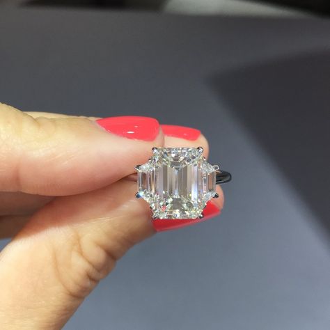 3 Stone Diamond Ring, Ring Concierge, Three Stone Diamond Ring, Future Engagement Rings, Side Stone Engagement Ring, Emerald Engagement Ring Cut, Emerald Cut Diamond, Dream Engagement Rings, Emerald Engagement