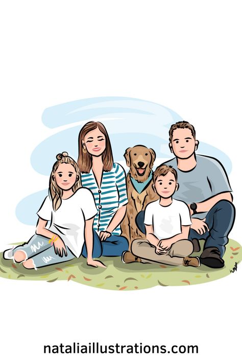 Cute custom illustrated family portrait. Valentine's Day gift idea! Would you like people to be recognizable but still cute and a bit cartoon? You don't have one picture with all of them together? Then I'm the right person who can create the perfect art for you! Drawing custom portraits from different photos with real people's personalities that's what I do professionally and fast. Please email me at nataliaillustrations@gmail.com Perfect Family Drawing, Family Simple Drawing, Family Cartoon Pictures, People Illustration Simple, Family Cartoon Drawing, Draw Family, Family Drawing Illustration, Family Picture Drawing, Family Drawings