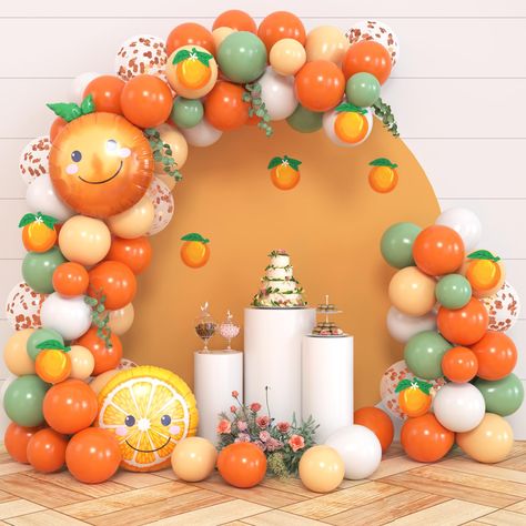 PRICES MAY VARY. "Value Package - Our little cutie baby shower decorations include 12"" champagne gold confetti balloons(8pcs), 10"" orange latex balloons(25 pcs), 10"" peach latex balloons(15 pcs), 10"" green latex balloons(15 pcs) ,10"" white latex balloons(10 pcs), 5"" orange latex balloons(5 pcs), 5"" peach latex balloons(5 pcs), 5"" green latex balloons(5 pcs), 18"" orange slice foil balloon(1 pcs), 18"" orange foil balloon(1pcs), 9pcs orange cutouts, 19.7"" artificial eucalyptus leaves(1pc Two Little Cuties Baby Shower Theme, May Baby Shower Ideas, Cutie Party, 3 Balloon, Baby Shower Balloon Arch, Balloon Accessories, Balloons Arch, Citrus Baby, Peach Baby Shower