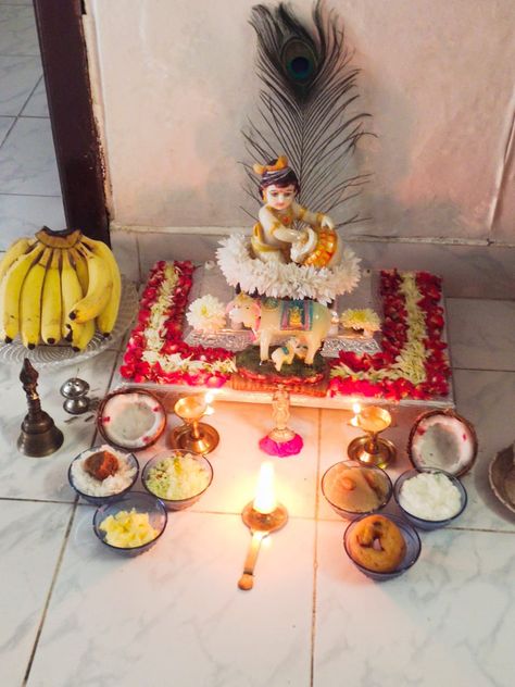 Krishna Ji Decoration At Home, Janmashtami Puja At Home, Janmashtami Home Decor, Gokulashtami Decoration At Home, Krishna Pooja At Home, Krishna Astami Photos Decoration, Krishna Janmastami Decorations At Home, Krishnashtami Decoration At Home, Krishnastami Decoration Ideas