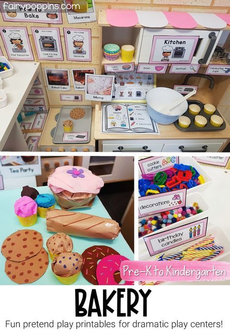 Bakery Dramatic Play - Fairy Poppins Bakery Dramatic Play, Bakery Theme, Play Bakery, Pretend Play Printables, Dramatic Play Center, Cooking Theme, Baking Theme, Community Helpers Theme, Dramatic Play Preschool