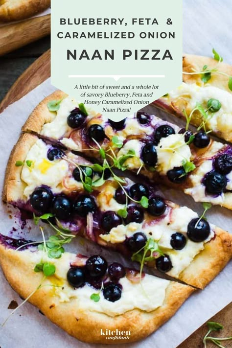 Blueberry Pizza, Blueberry Feta, Naan Pizza Recipes, Dinner Vegetarian, Naan Pizza, Dinner Delicious, Cooking Pizza, Savory Appetizer, Flatbread Pizza